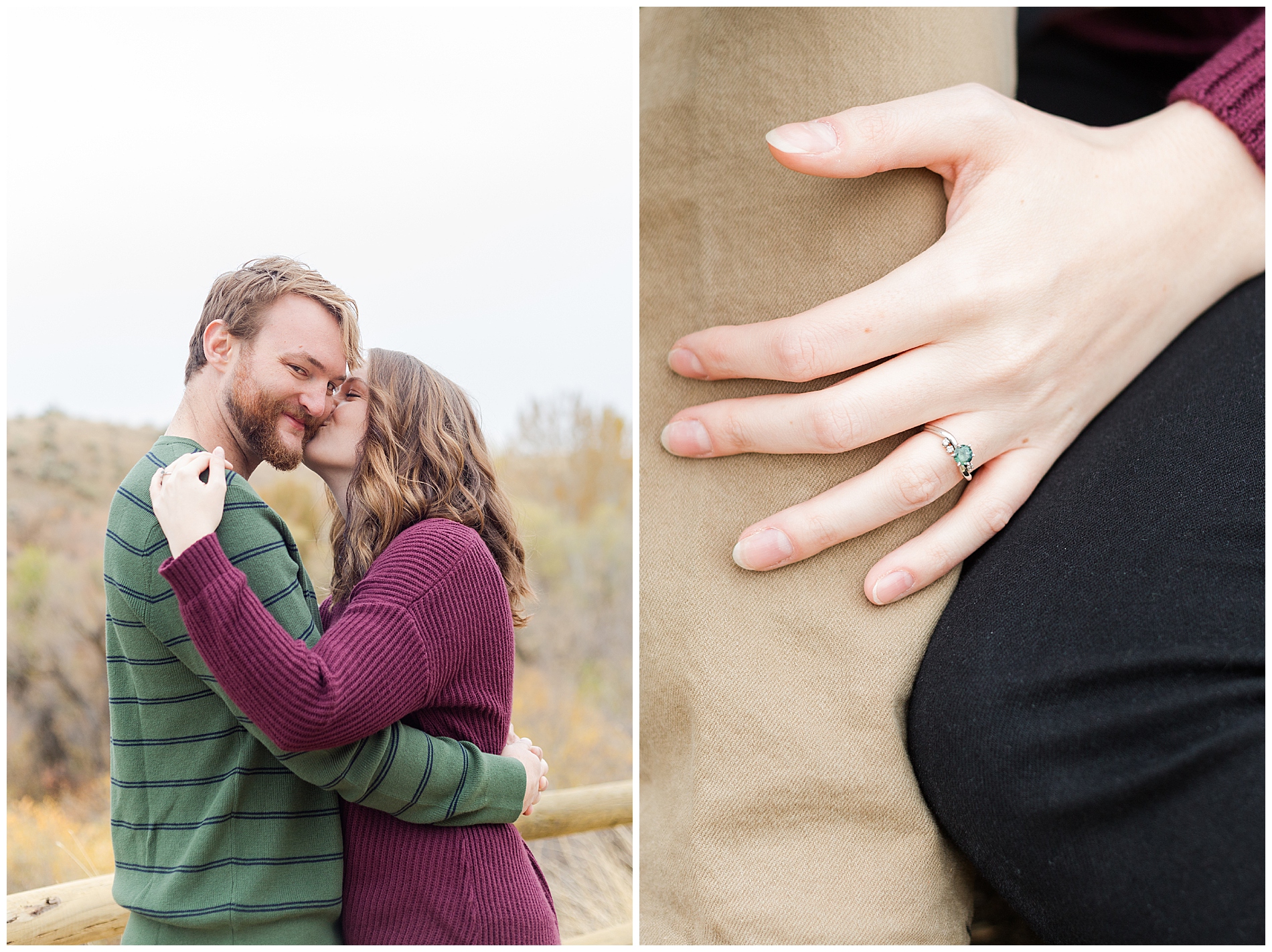 Engagement photos with a Montana sapphire engagement ring