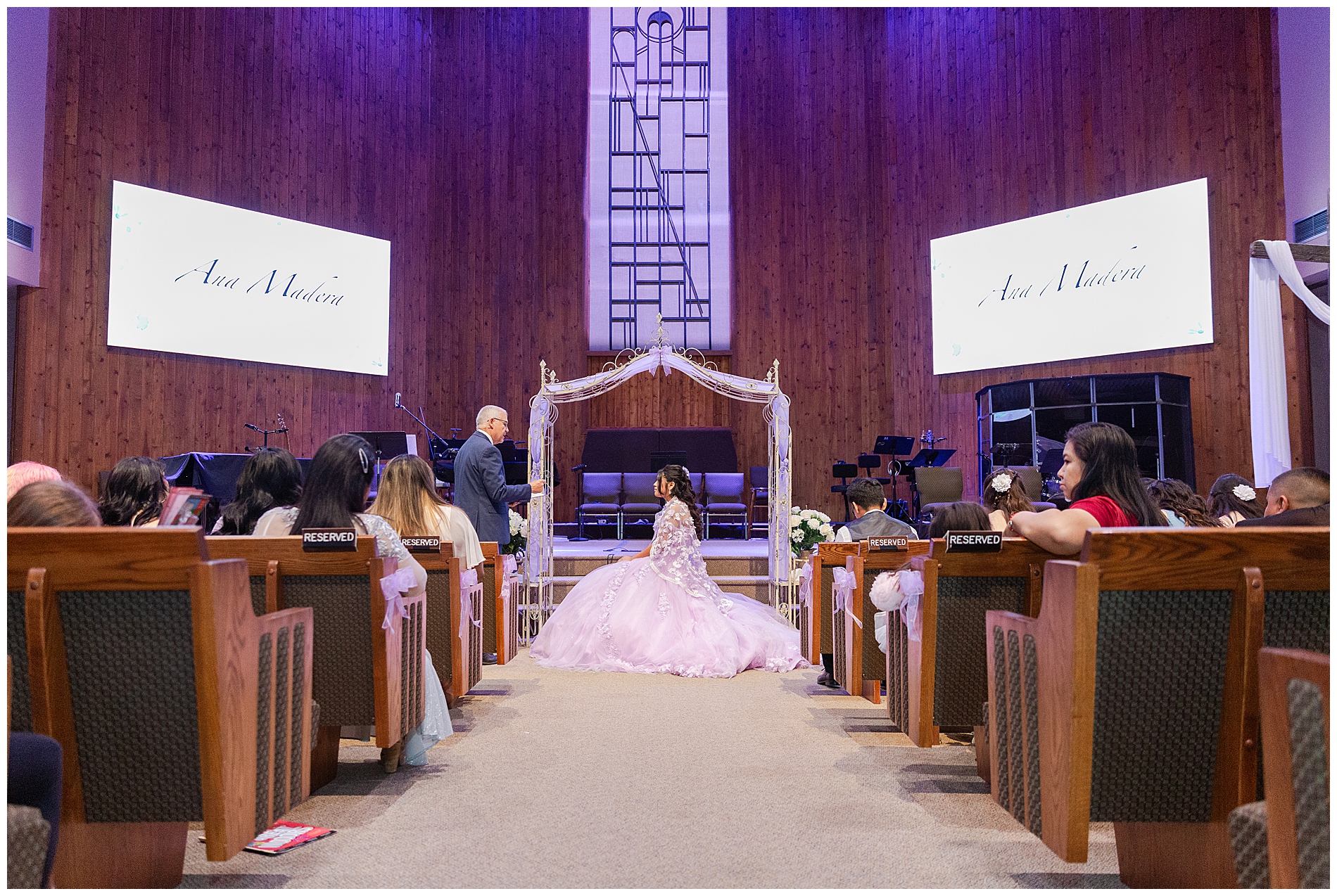 Ana's quinceañera ceremony in the church sanctuary